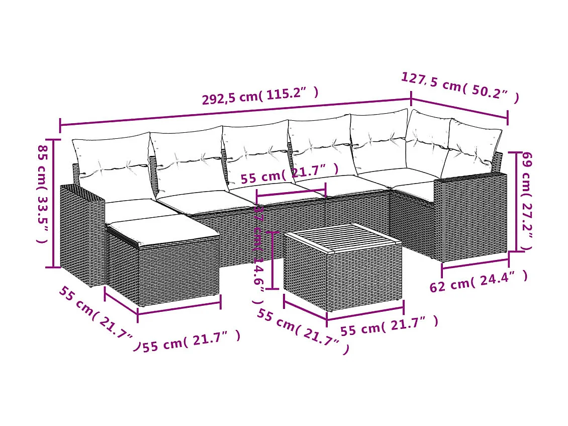 Stück Gartenmöbel mit grauen geflochtenen Harzkissen