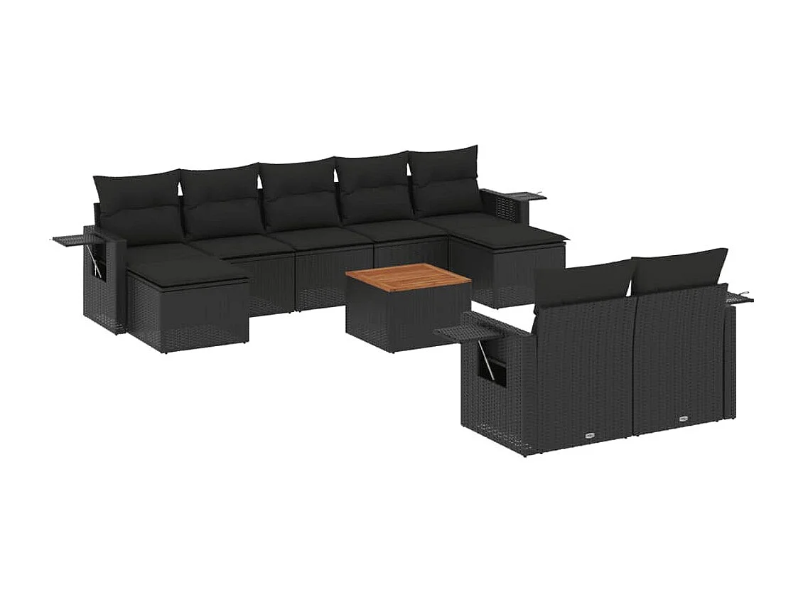 Mobili da giardino 10 pezzi con cuscini in resina intrecciata nera