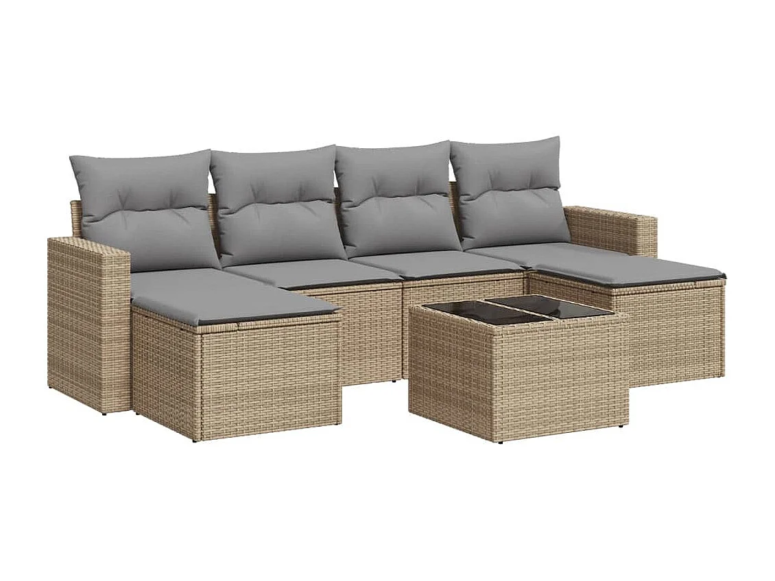 Gartenmöbel mit Kissen 7 Stück beige geflochtenes Harz