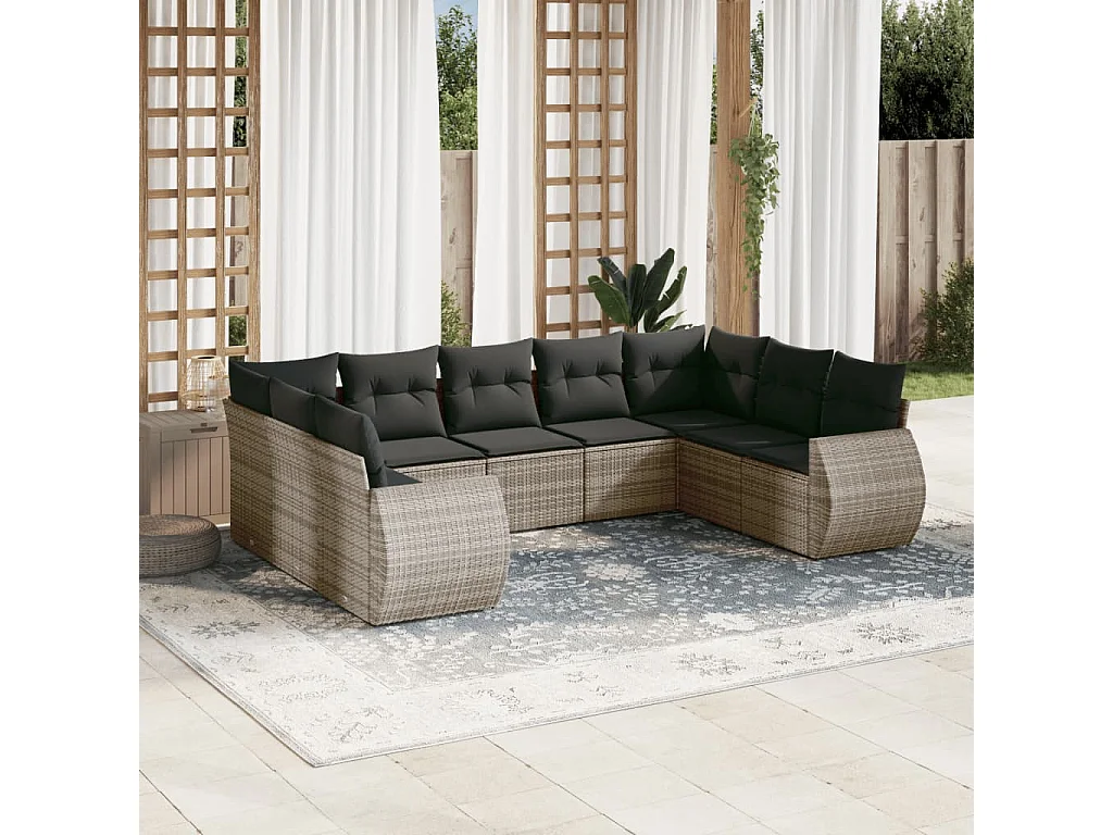 peças de móveis de jardim com almofadas de resina tecida cinza