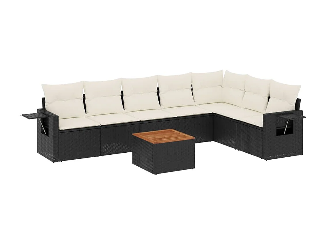 Salon de jardin 8 pcs avec coussins noir résine tressée