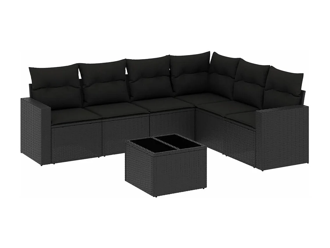 Salon de jardin 7 pcs avec coussins noir résine tressée