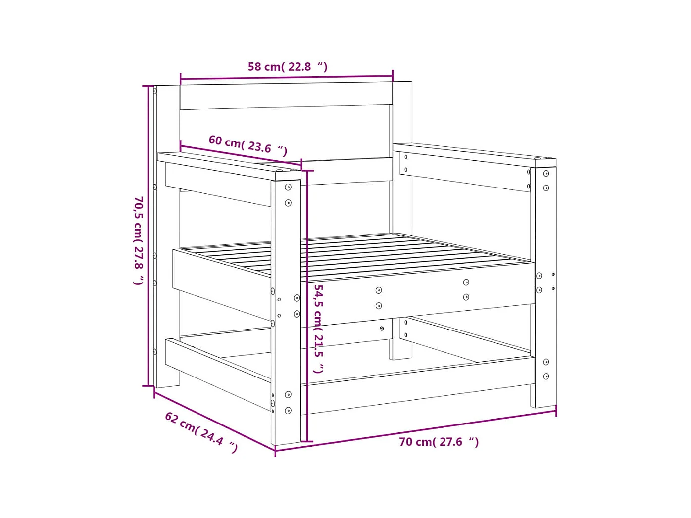 Chaises de jardin lot de 2 cm bois massif douglas
