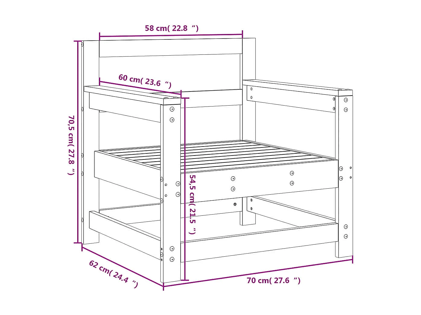 Chaises de jardin lot de 2 cm bois massif douglas