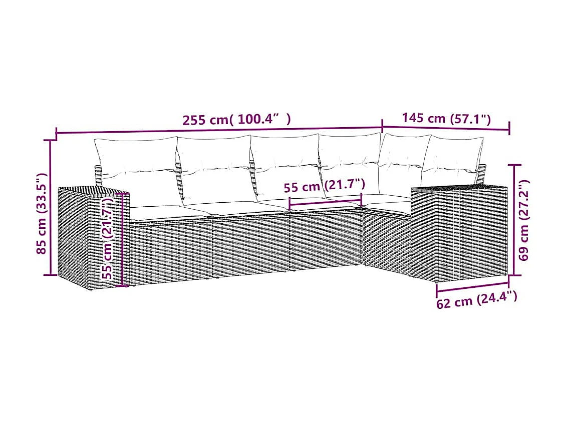 Stück Gartenmöbel mit hellgrauen geflochtenen Harzkissen