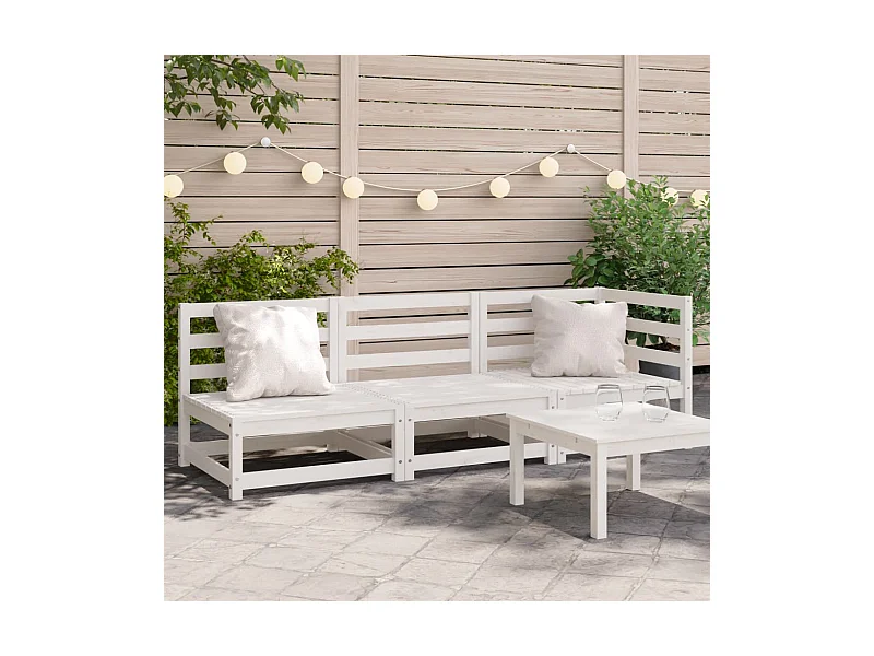 Sofá de jardín blanco de 3 plazas en madera maciza de pino
