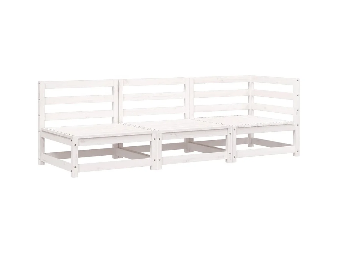 Sofá de jardim branco de 3 lugares em madeira maciça de pinho