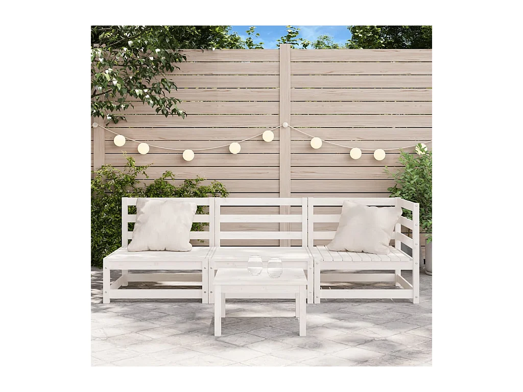Sofá de jardim branco de 3 lugares em madeira maciça de pinho