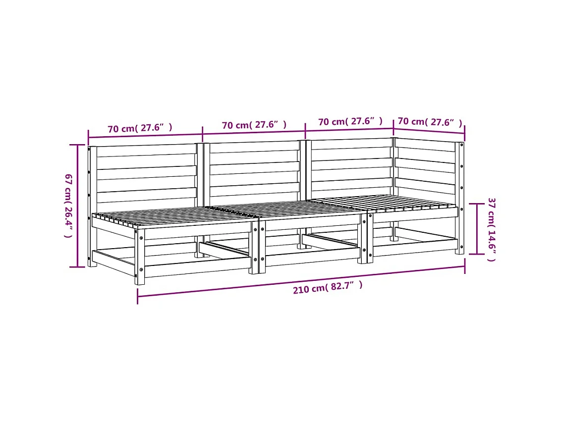 Sofá de jardim branco de 3 lugares em madeira maciça de pinho