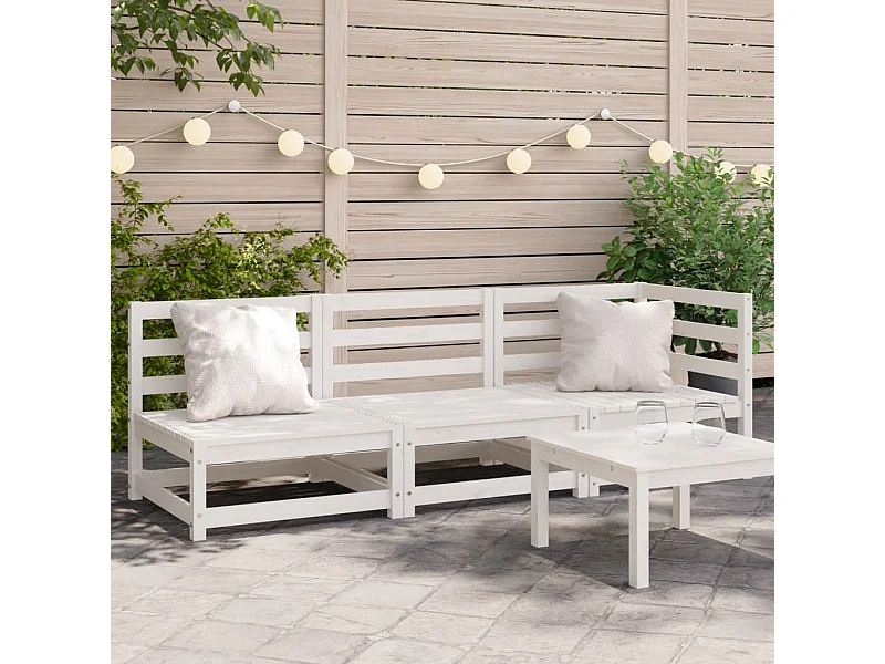 Canapé de jardin 3 places blanc bois de pin massif