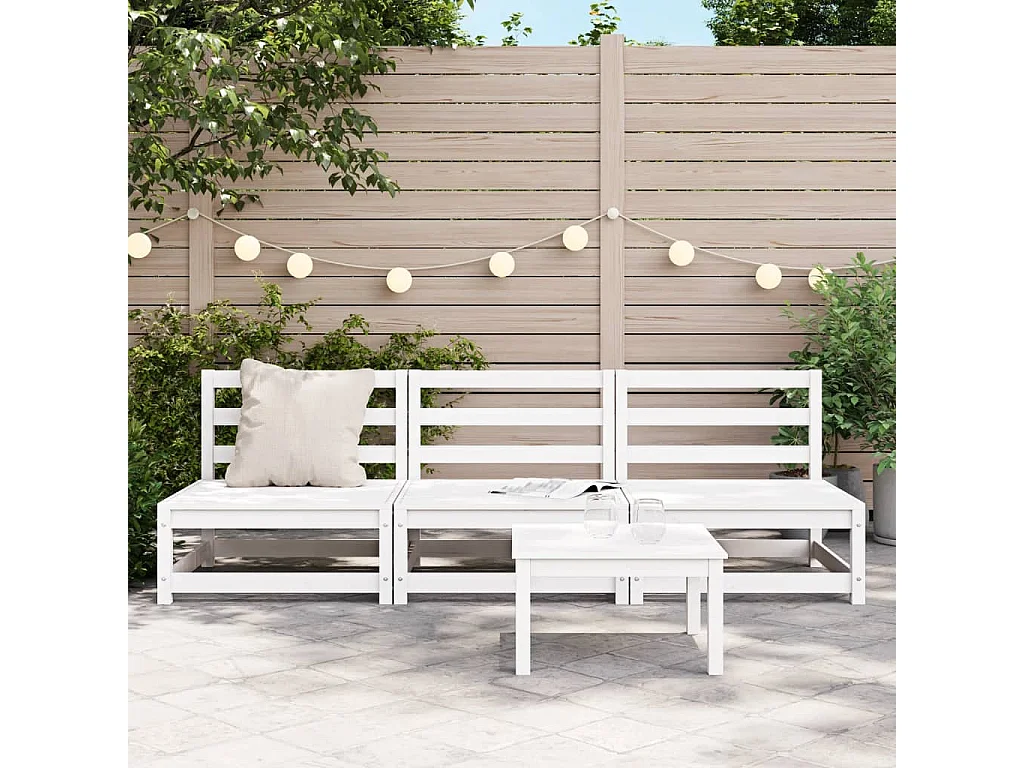 Divani da giardino senza braccioli 3 pezzi in legno massello di pino bianco