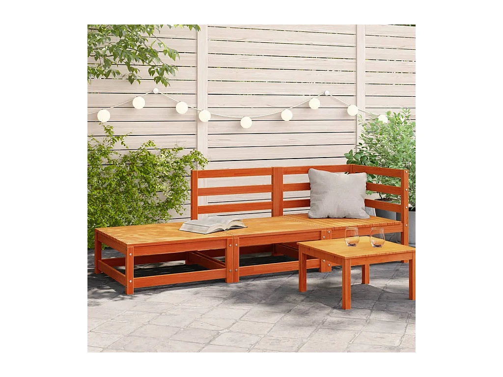 Canapé de jardin repose-pieds 2 places bois massif de pin