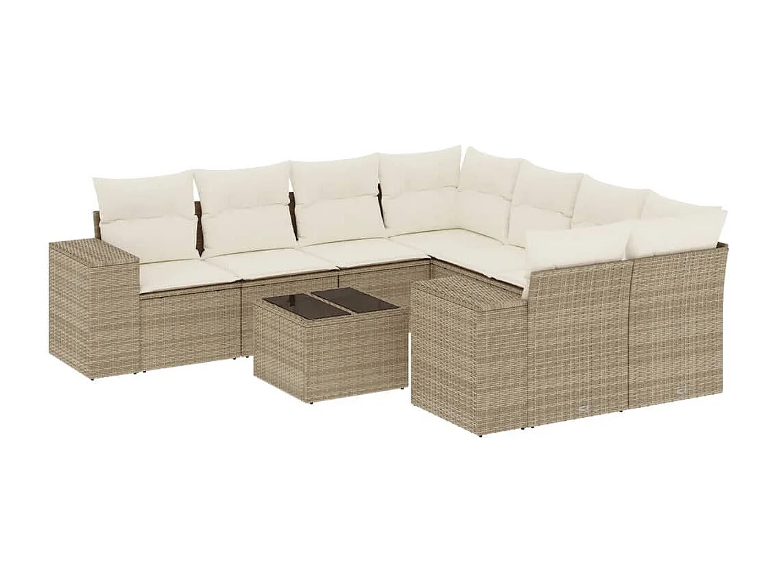 Salon de jardin avec coussins 9 pcs beige résine tressée