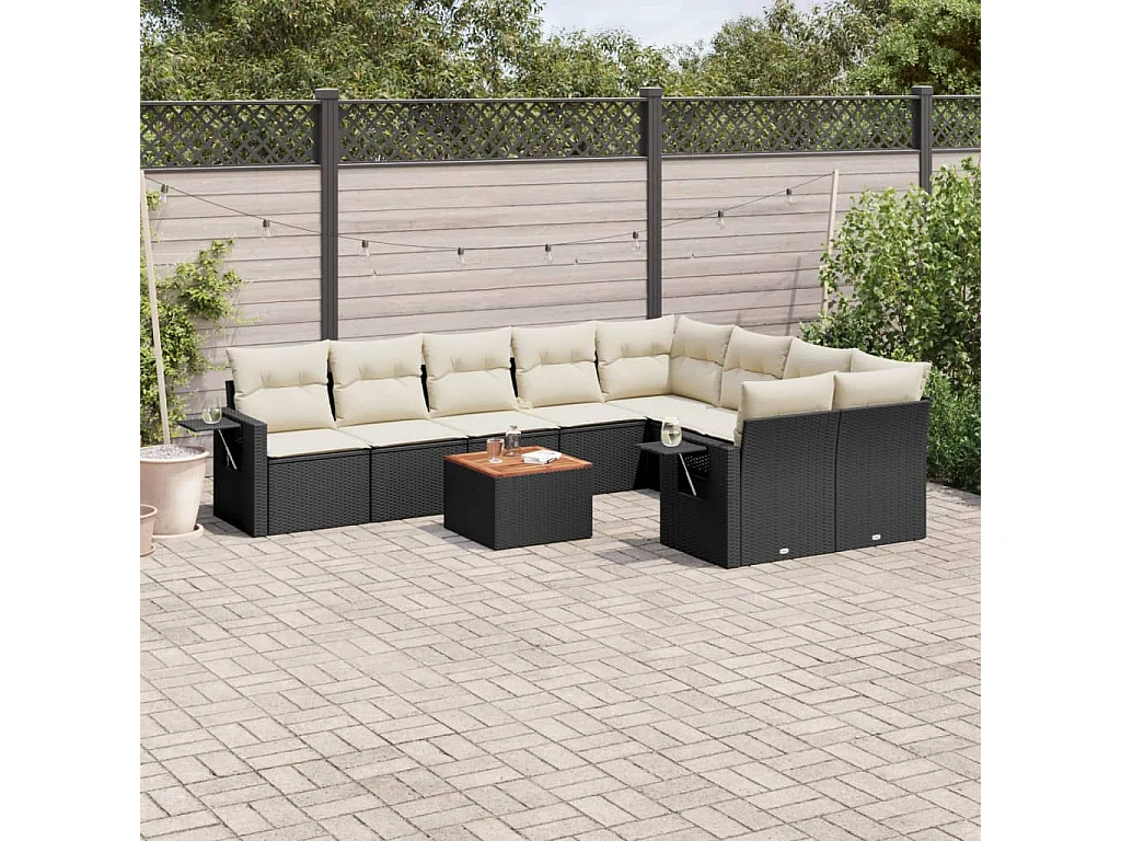 Tuinmeubelen 10 stuks met zwart geweven harskussens