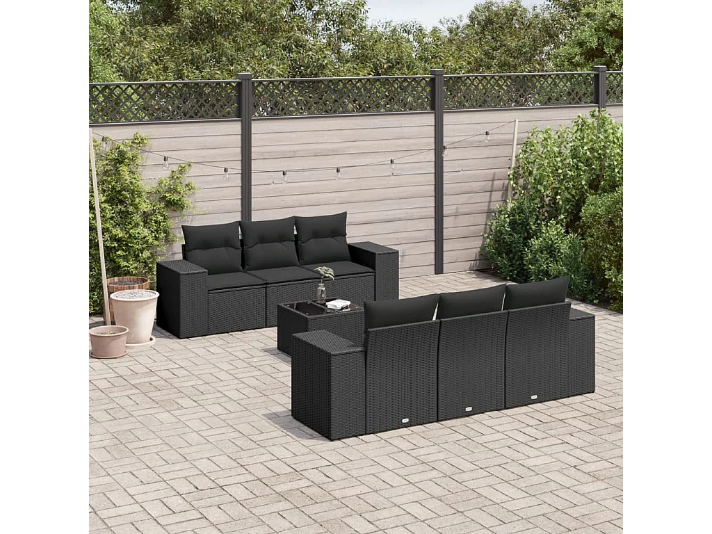 peças de móveis de jardim com almofadas de resina tecida preta