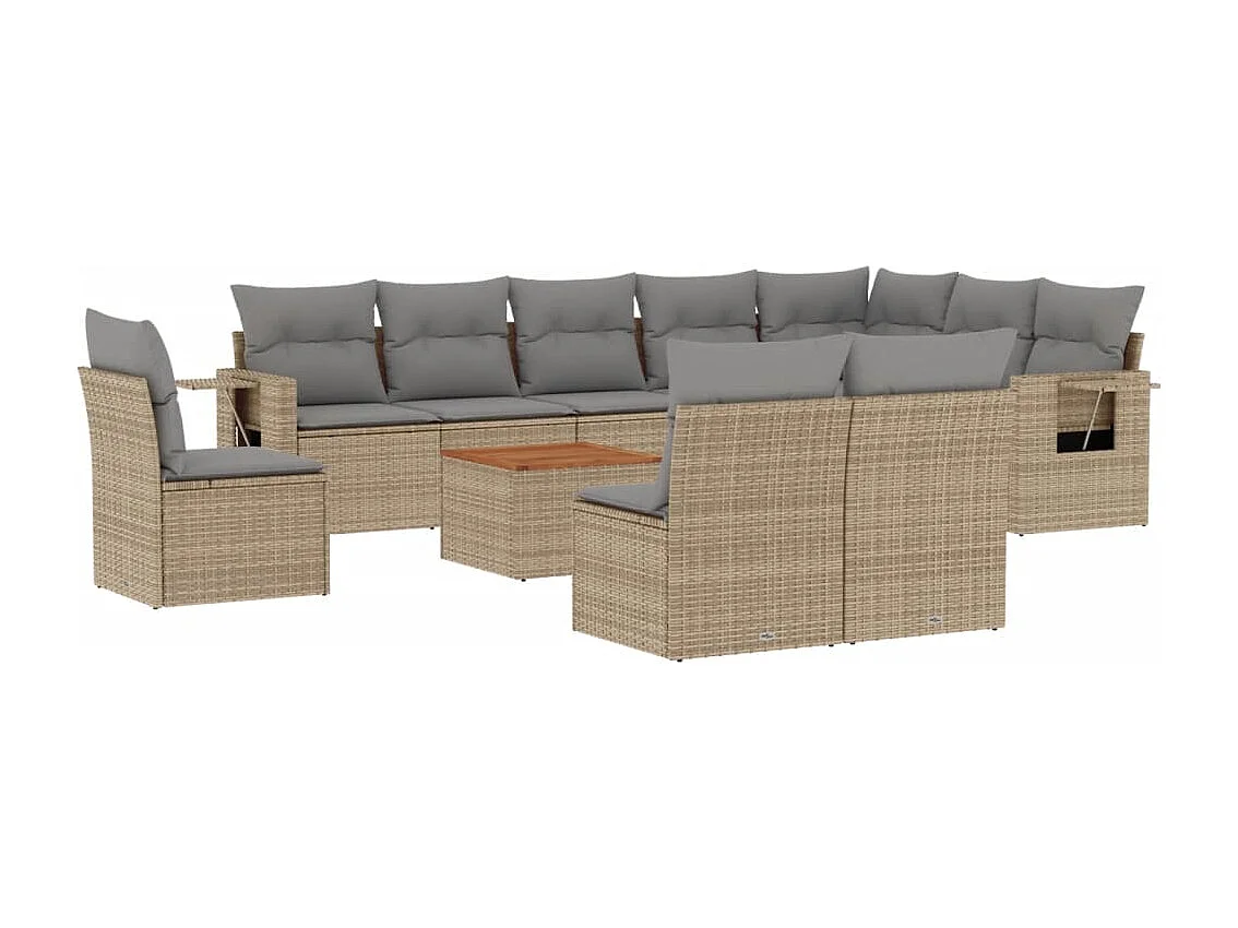 Salon de jardin 11 pcs avec coussins beige résine tressée