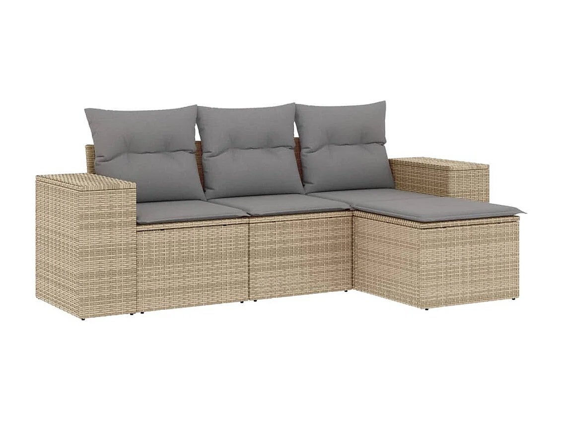 Mobile da giardino con cuscini 4 pz in resina intrecciata beige
