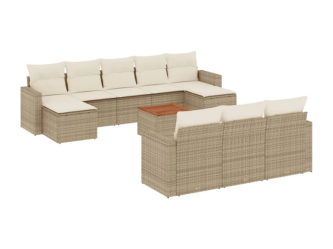 Mobili da giardino 11 pezzi con cuscini in resina intrecciata beige