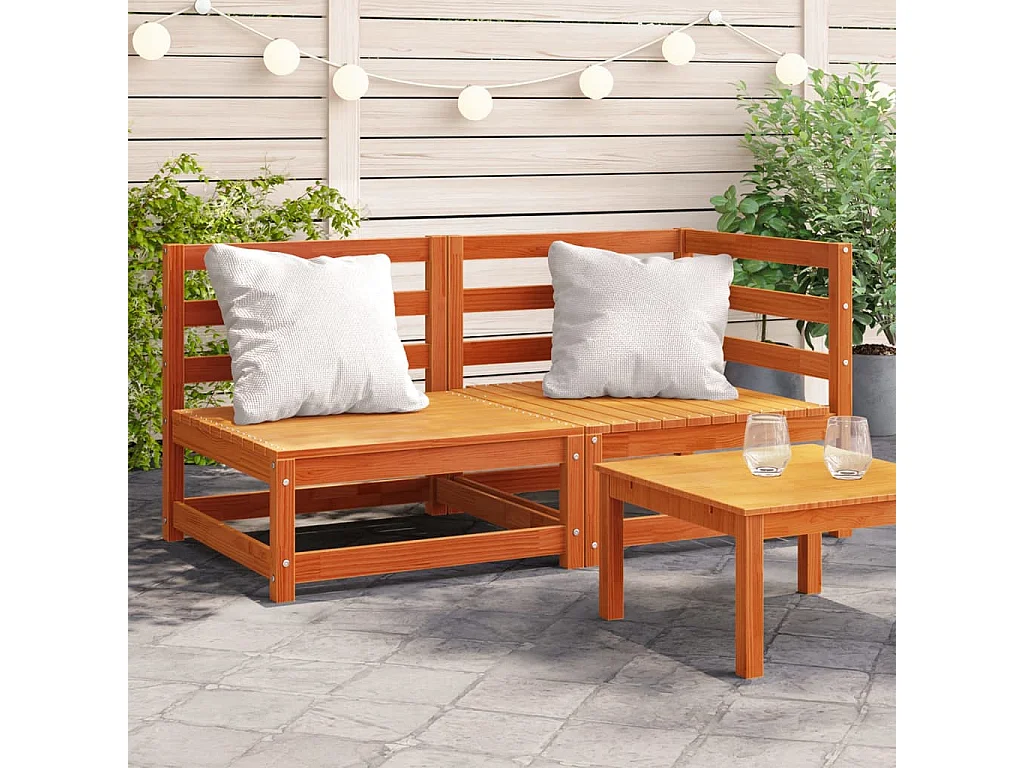 Canapé de jardin 2 places cire marron bois pin massif