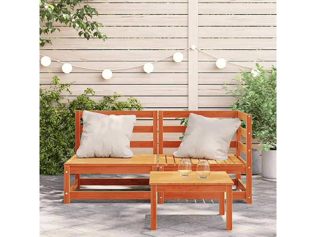 Canapé de jardin 2 places cire marron bois pin massif