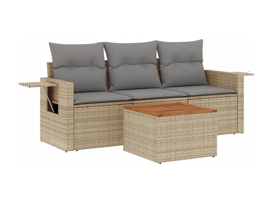Mobile da giardino con cuscini 4 pz in resina intrecciata beige
