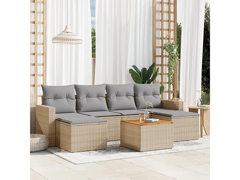 Salon de jardin avec coussins 7 pcs beige résine tressée