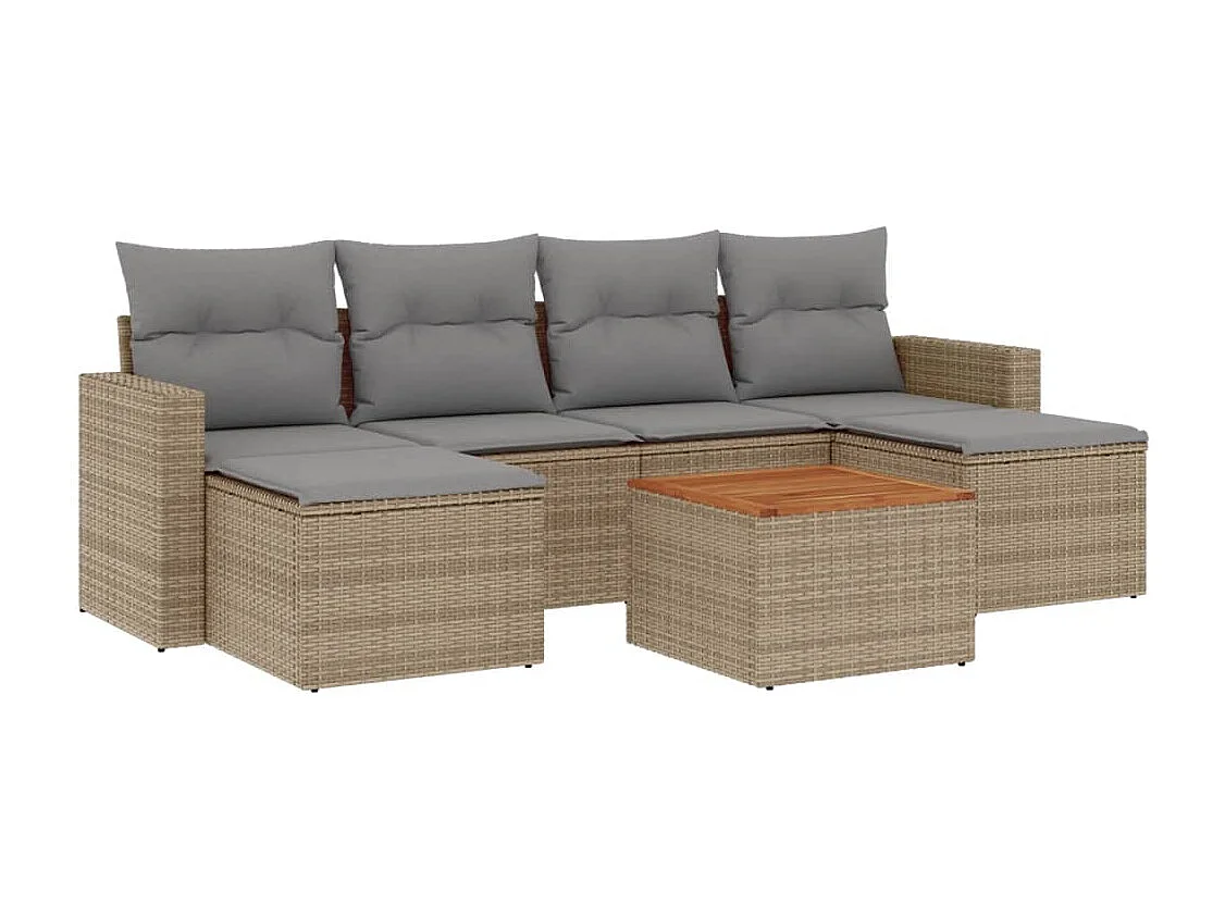 Salon de jardin avec coussins 7 pcs beige résine tressée