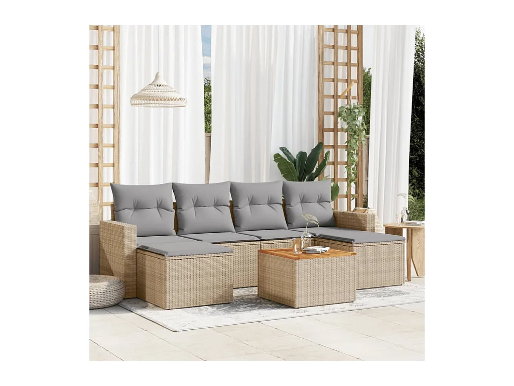 Mobile da giardino con cuscini 7 pz in resina intrecciata beige