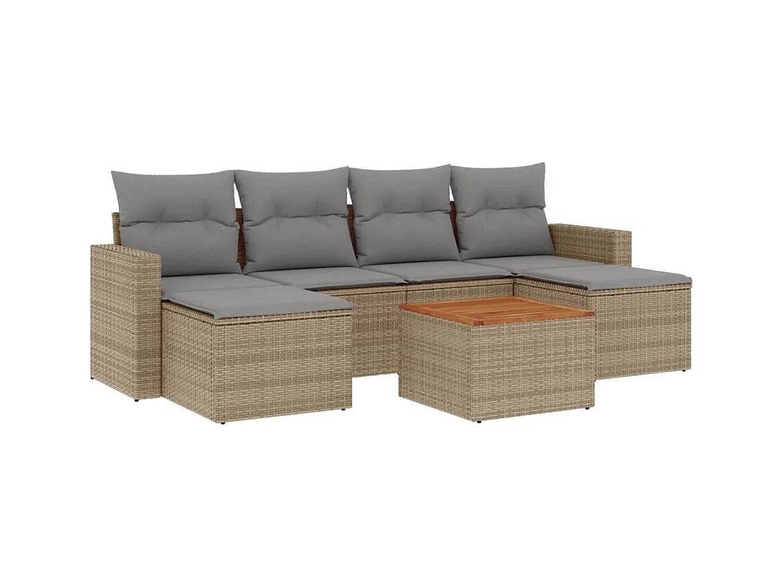 Mobile da giardino con cuscini 7 pz in resina intrecciata beige