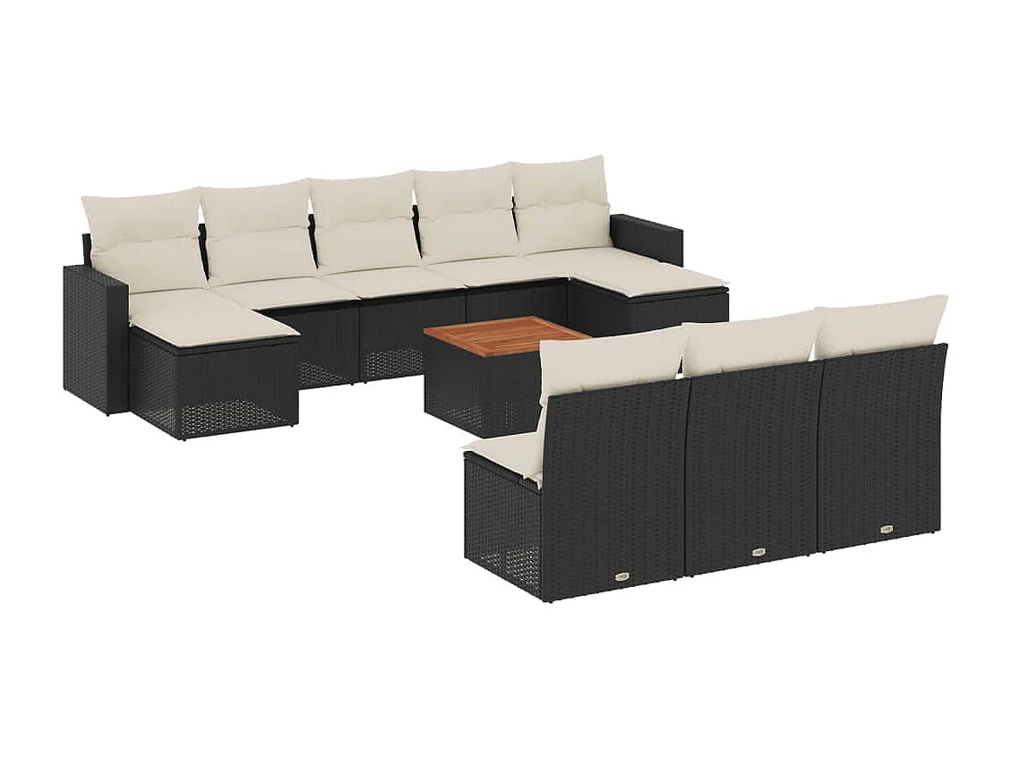 Salon de jardin 11 pcs avec coussins noir résine tressée