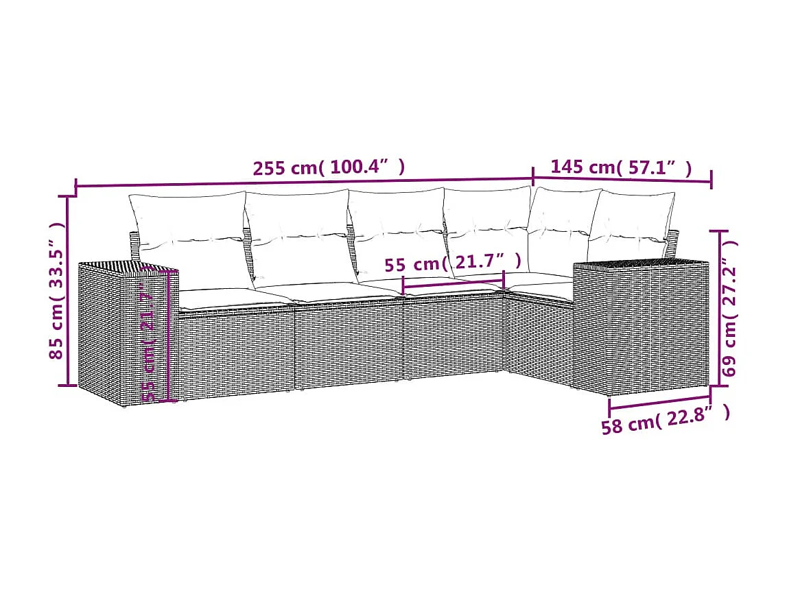 Mobili da giardino da 5 pezzi con cuscini in resina intrecciata nera
