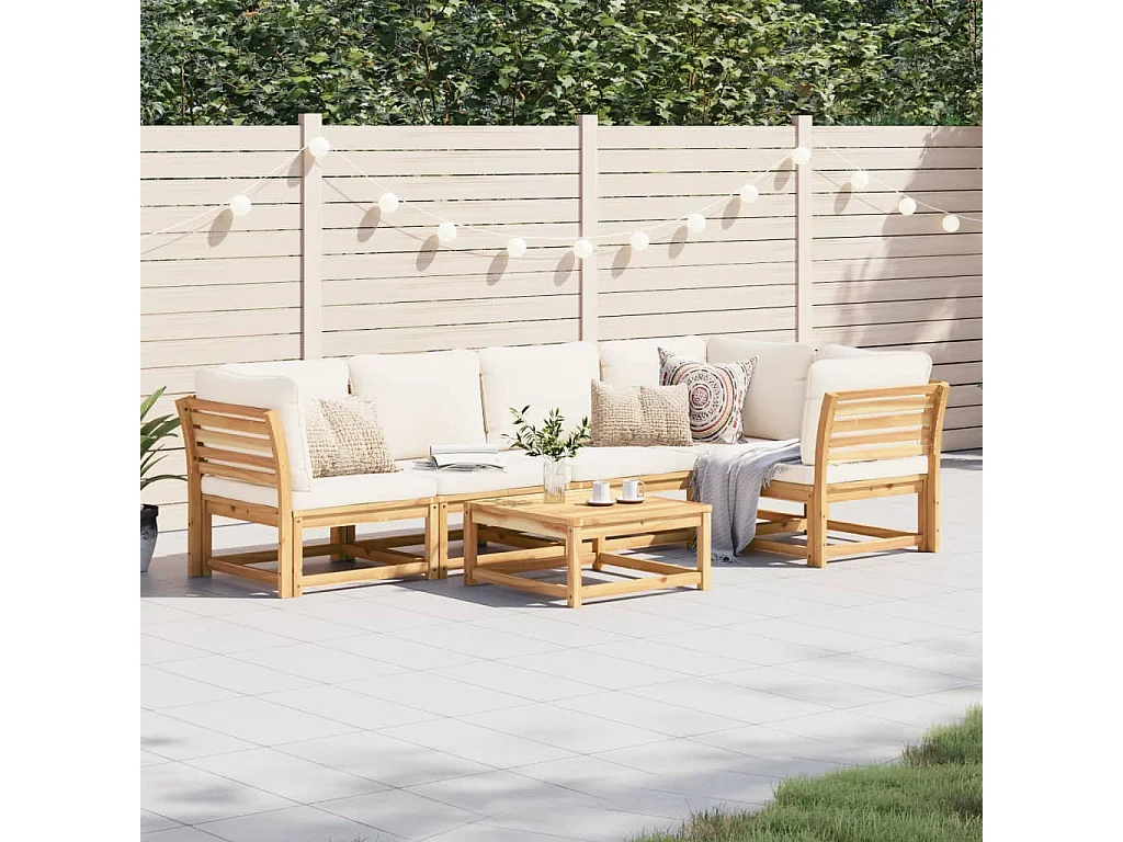 Muebles de jardín de 6 piezas con cojines de madera maciza de acacia.