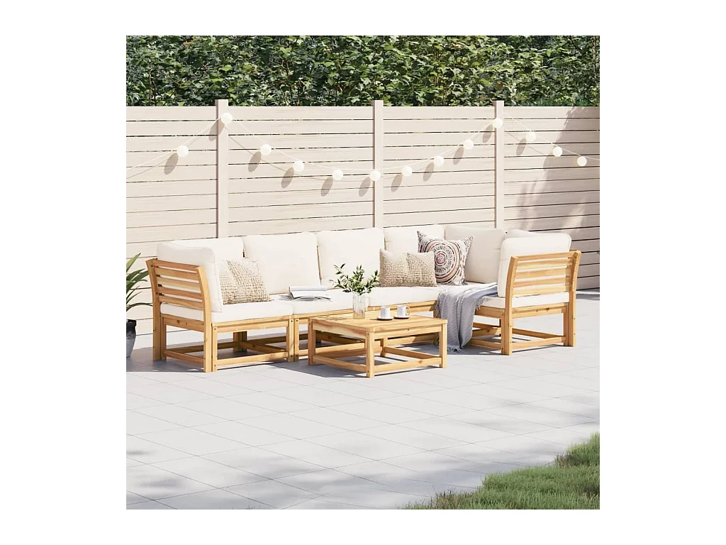 Salon de jardin 6 pcs avec coussins bois d'acacia solide