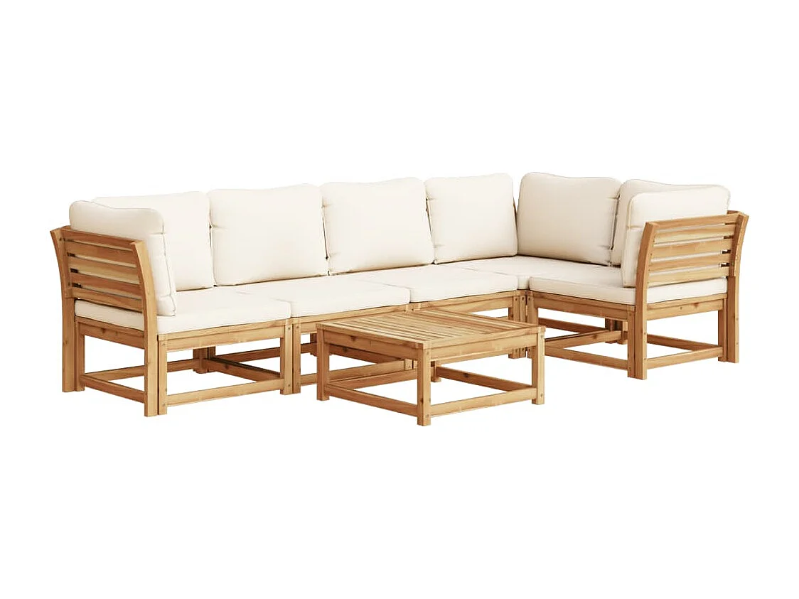 Salon de jardin 6 pcs avec coussins bois d'acacia solide
