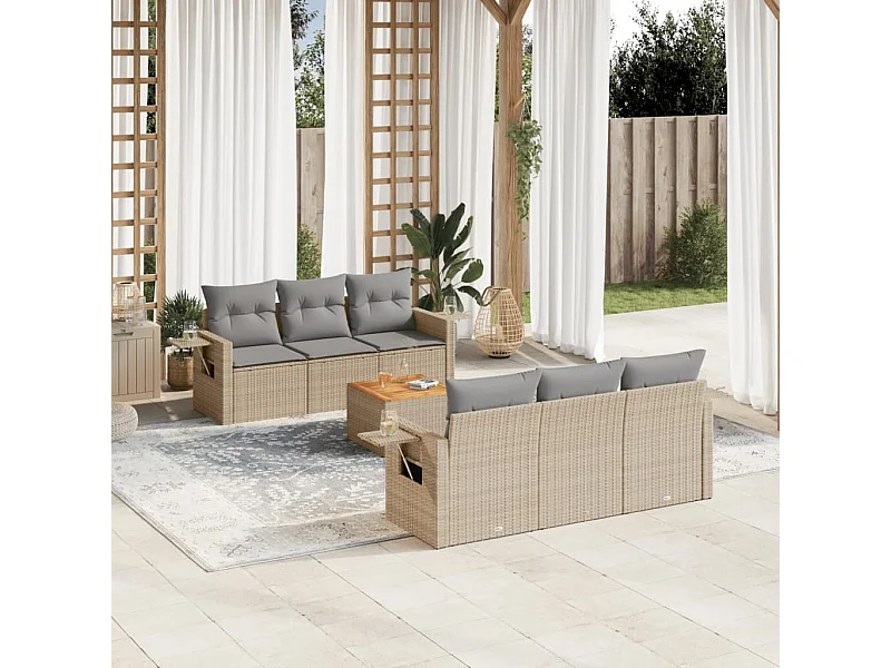 Salon de jardin avec coussins 7 pcs beige résine tressée