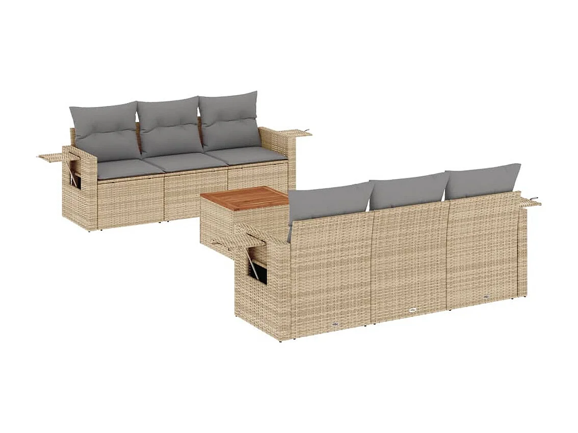 Salon de jardin avec coussins 7 pcs beige résine tressée