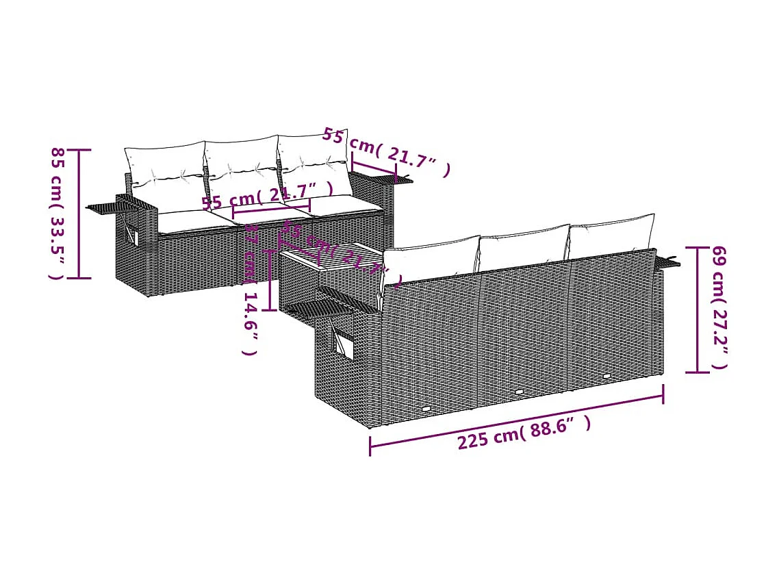 Salon de jardin avec coussins 7 pcs beige résine tressée