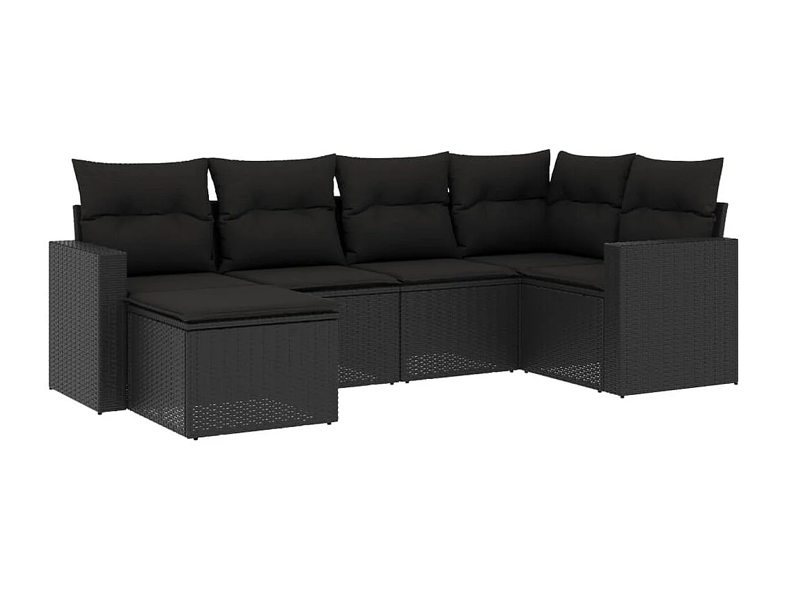 Muebles de jardín de 6 piezas con cojines de resina tejida en negro.