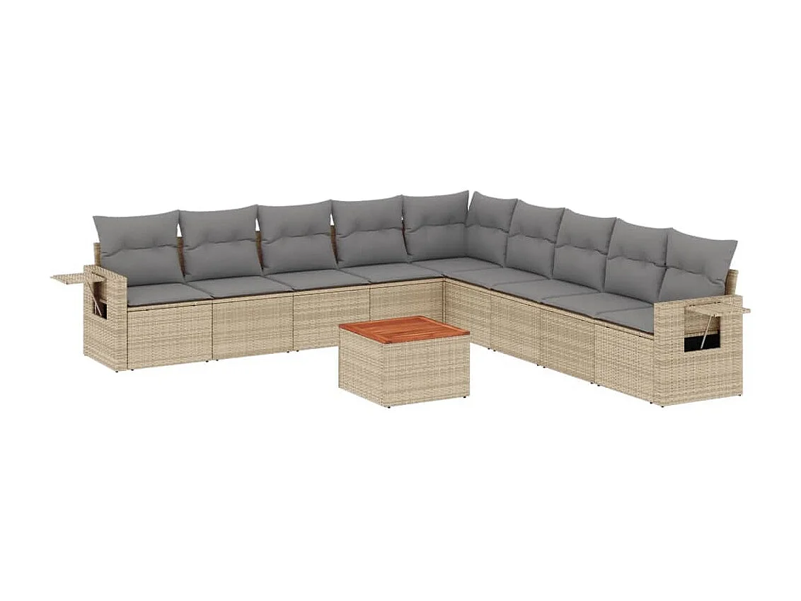 Salon de jardin avec coussins 10 pcs beige résine tressée