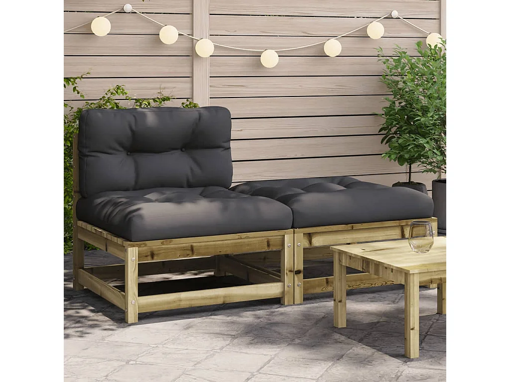 Canapé de jardin sans accoudoirs avec coussins et repose-pieds