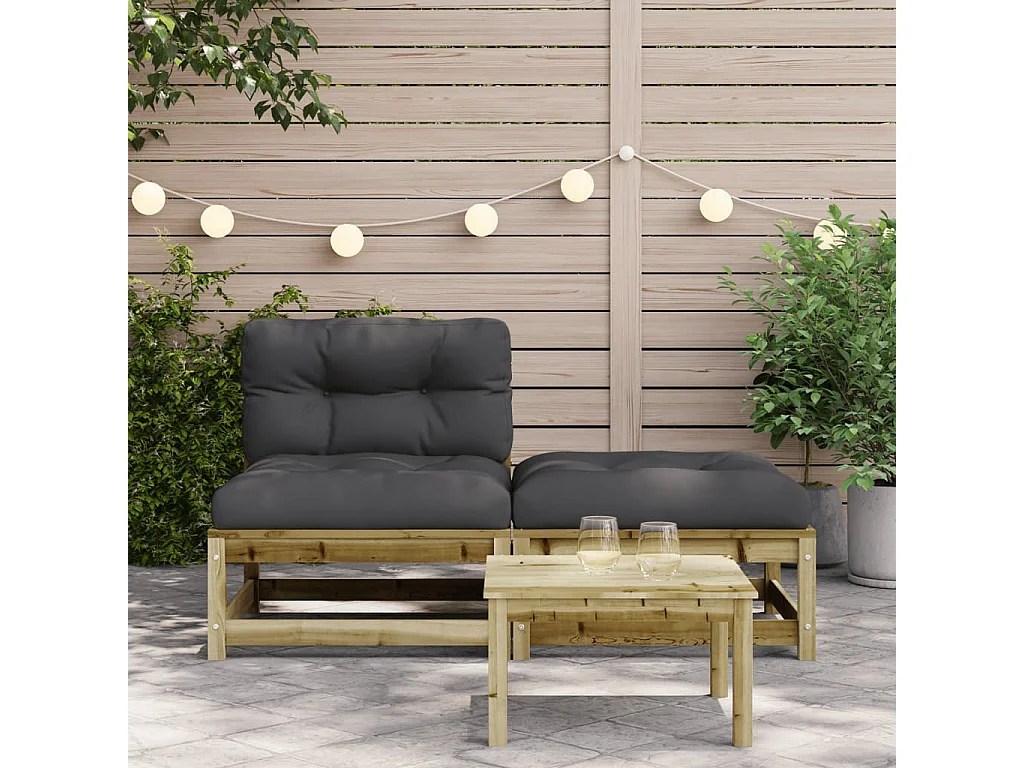 Canapé de jardin sans accoudoirs avec coussins et repose-pieds