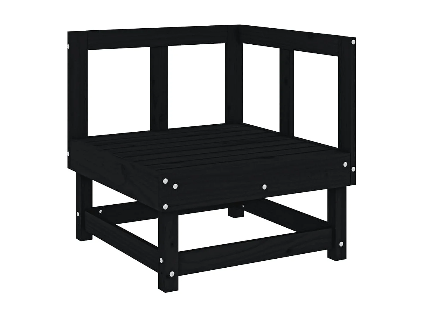 Divano ad angolo da giardino nero in legno massello di pino