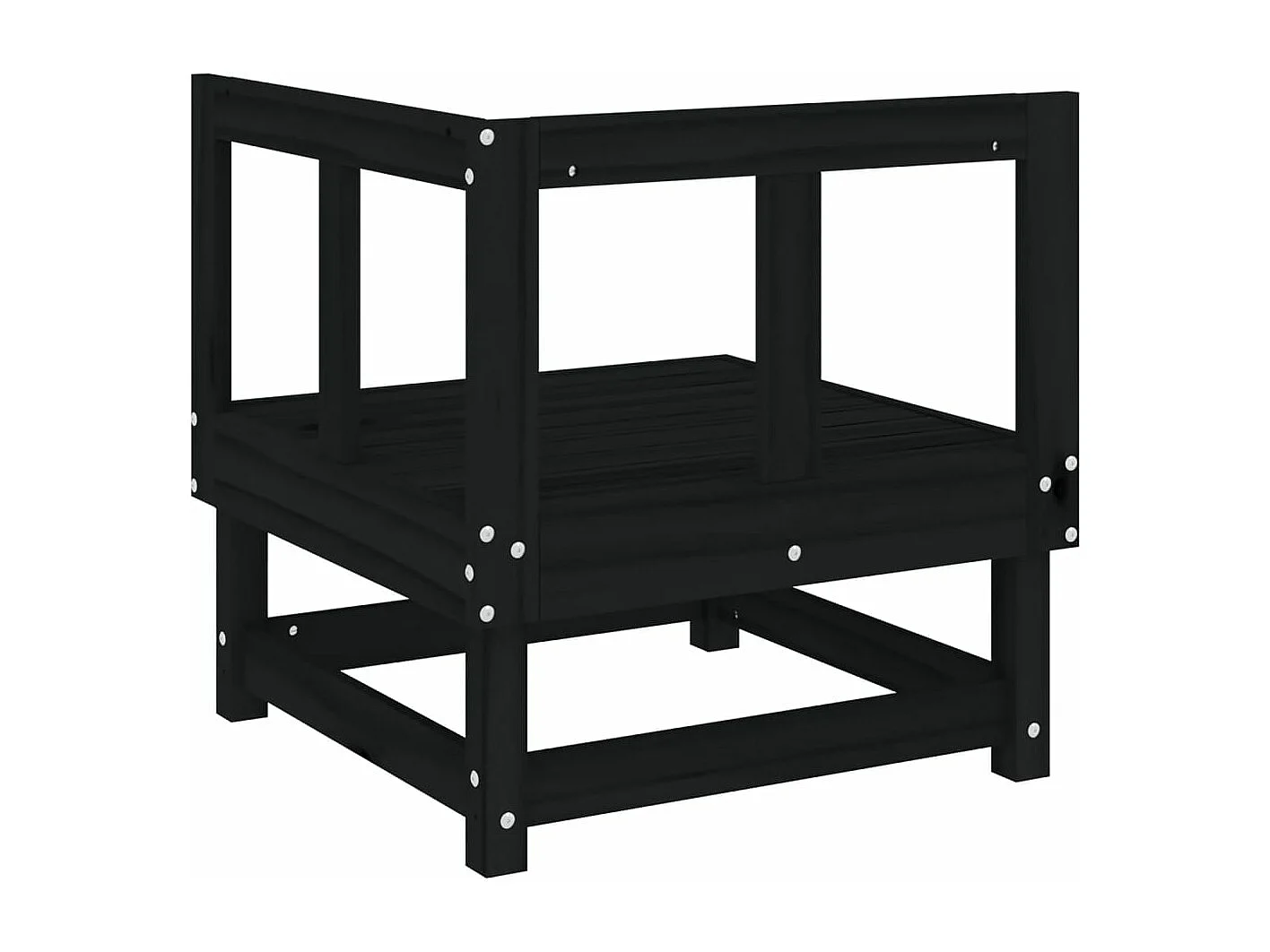 Divano ad angolo da giardino nero in legno massello di pino