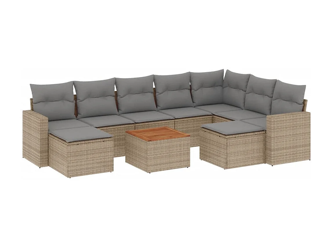 Gartenmöbel mit Kissen 10 Stück beige gewebtes Harz