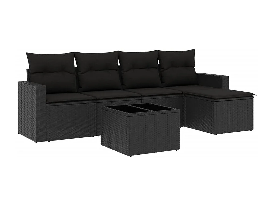 Mobili da giardino 6 pezzi con cuscini in resina intrecciata nera