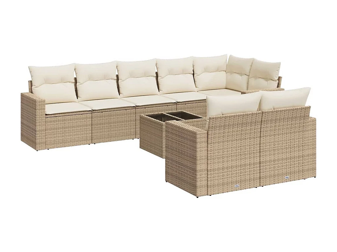 Gartenmöbel mit Kissen 9 Stück beige gewebtes Harz