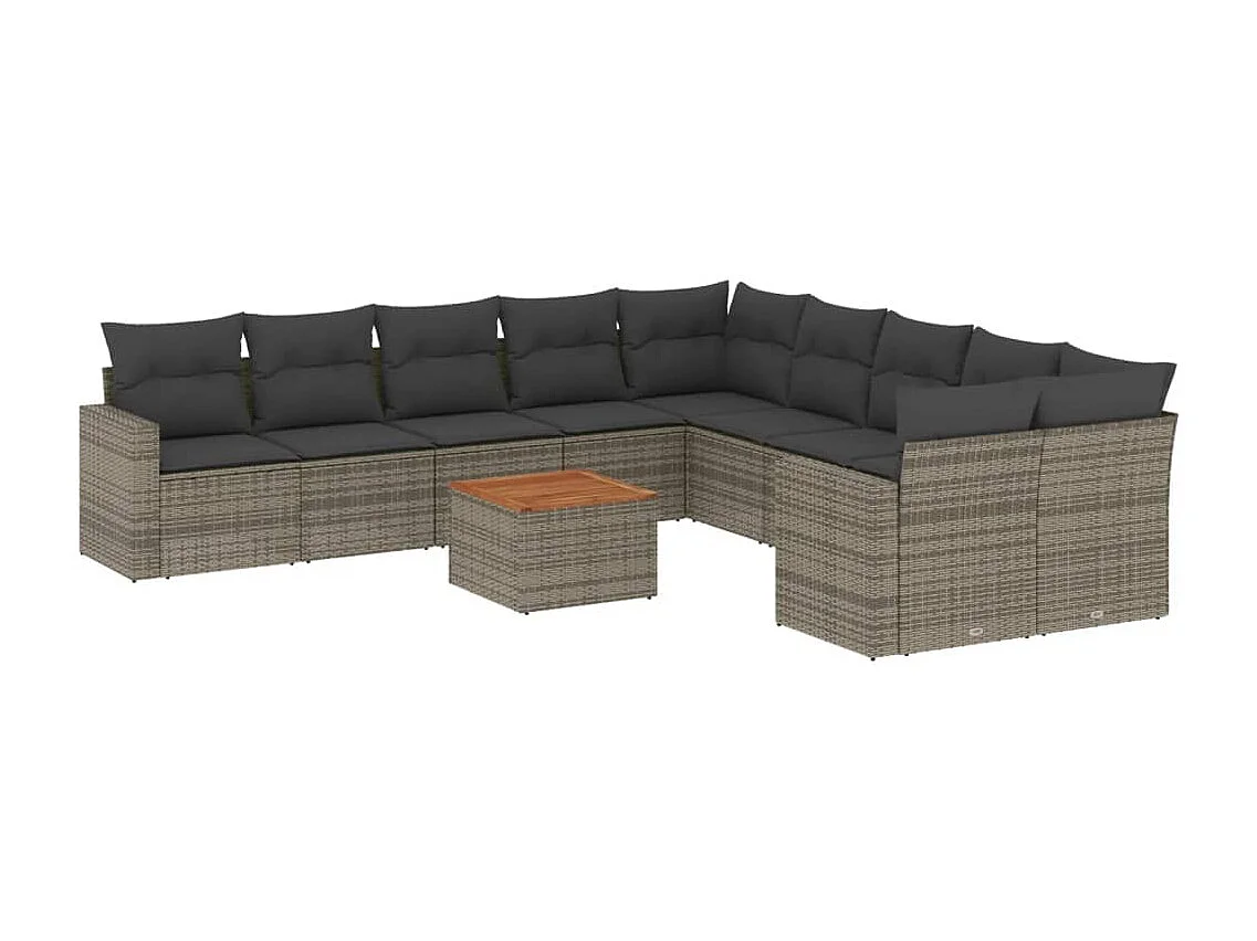 Salon de jardin 11 pcs avec coussins gris résine tressée