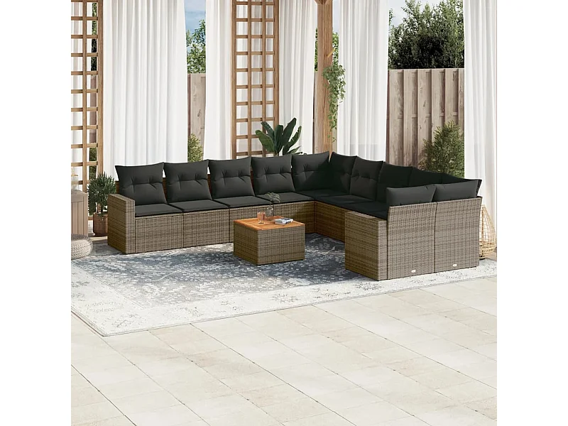 Mobili da giardino 11 pezzi con cuscini in resina intrecciata grigia