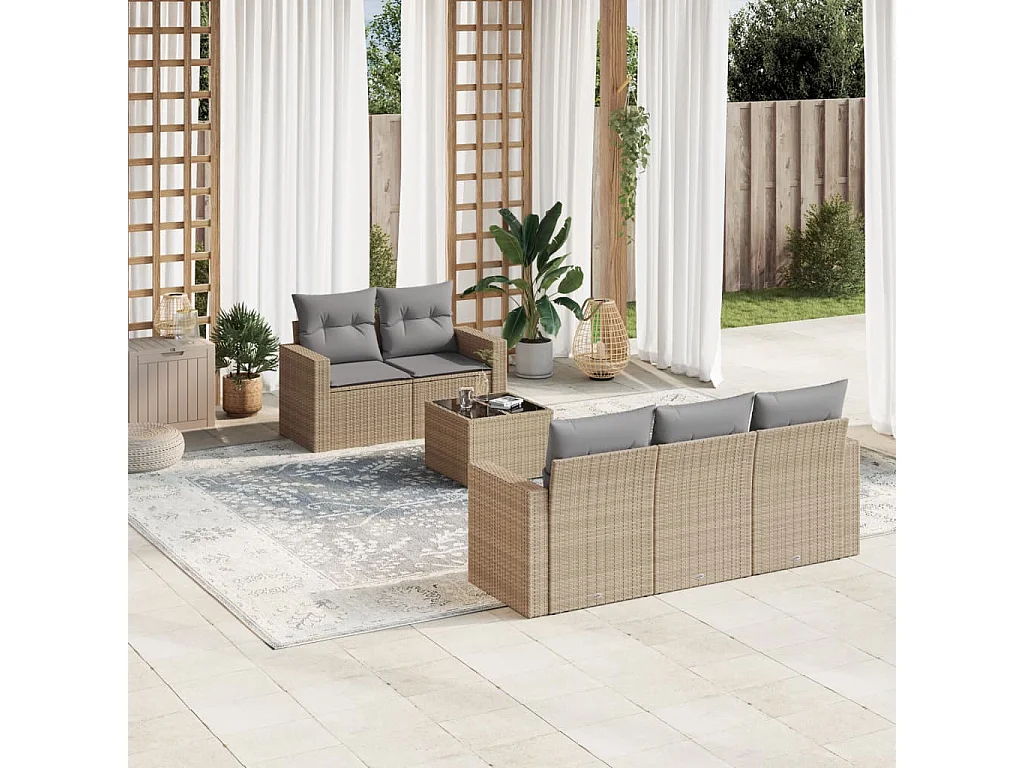 Salon de jardin avec coussins 6 pcs beige résine tressée