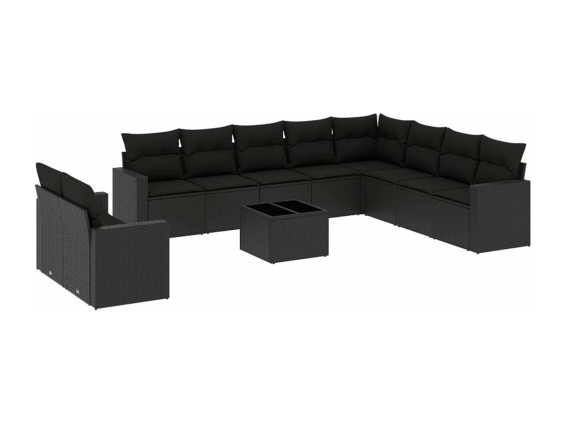 11 peças de móveis de jardim com almofadas de resina tecida preta